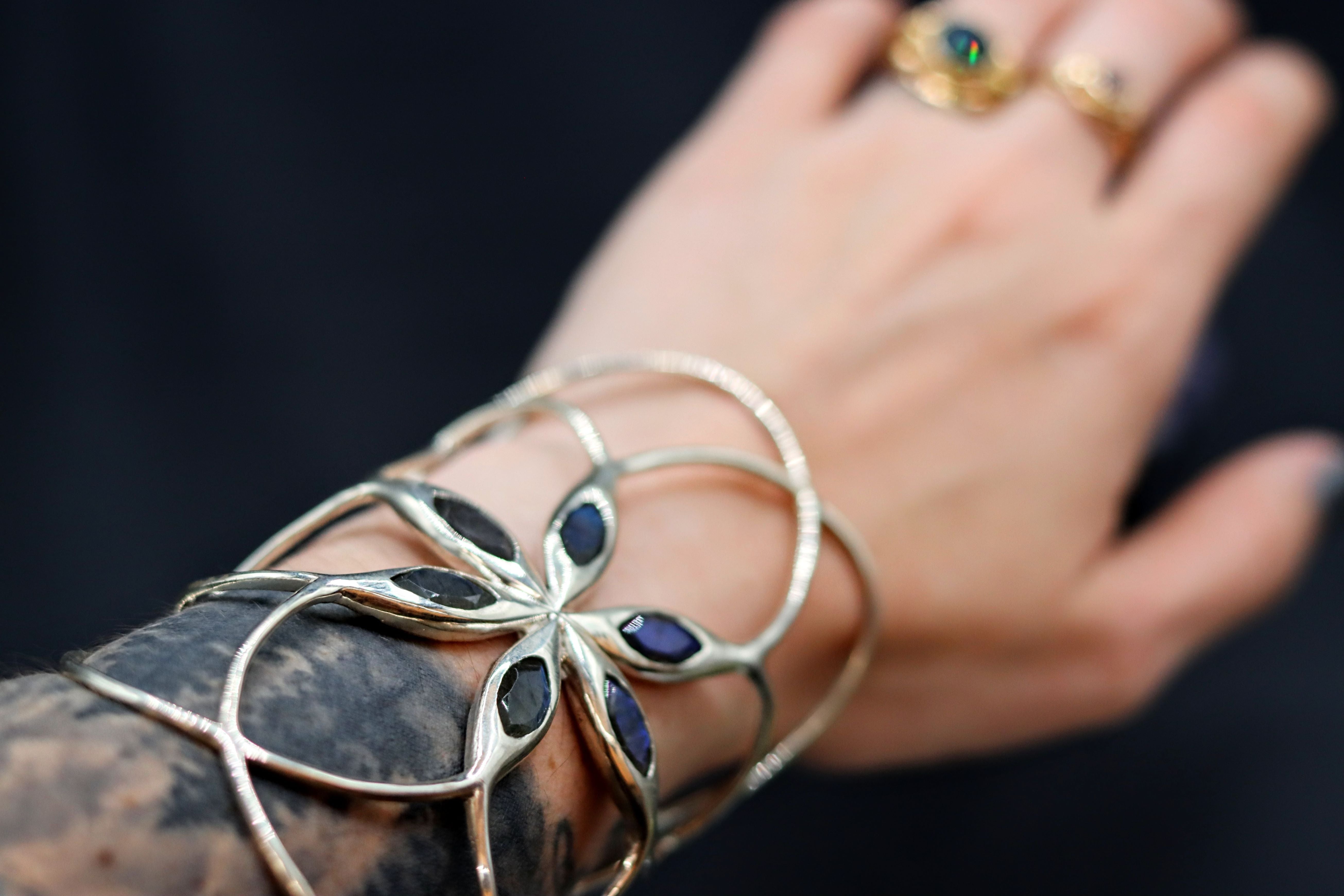 Flower of Life Large Labradorite Cuff Bracelet