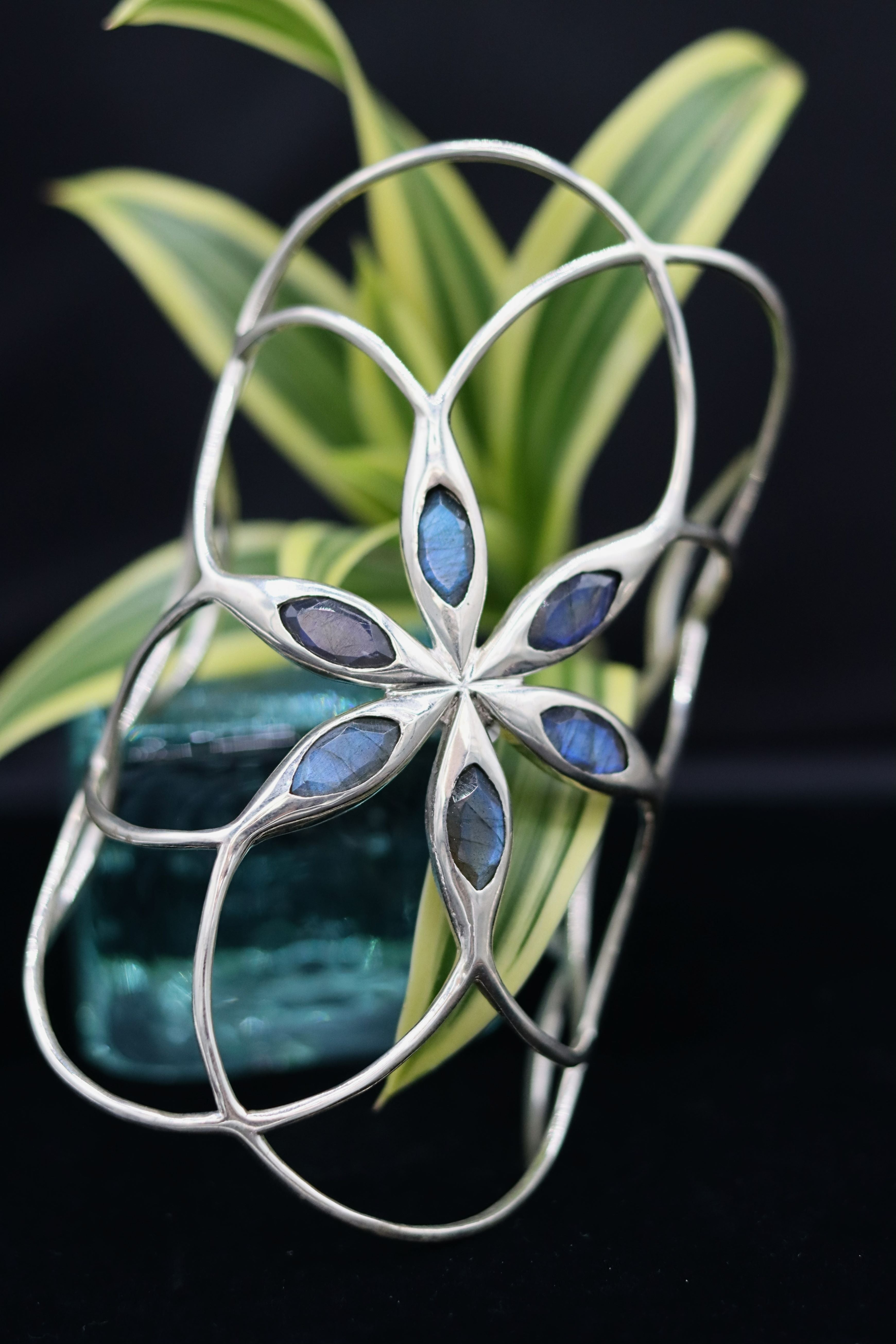Flower of Life Large Labradorite Cuff Bracelet